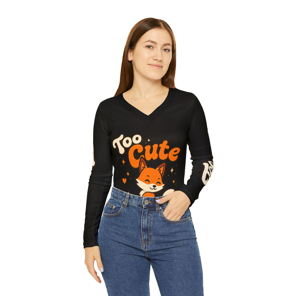 Too Cute To Care/Long Sleeve V-neck Shirt (AOP)